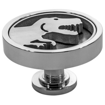 Cabinet Knob, Tyrannosaurus Rex, Made in the USA, Polished Stainless Steel