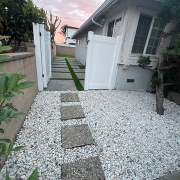 Modern Side Yard with Concrete Walkway and Decorative Gravel | Torrance, CA