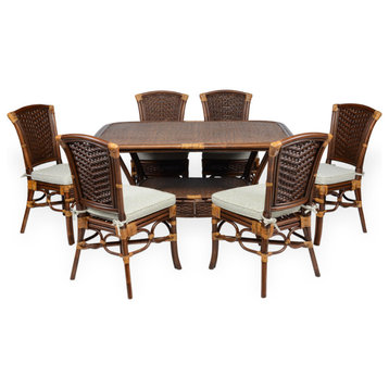 Set of 6 Alexa Dining Side Chairs w/Cushion and Dining Oval Table, Dark Walnut