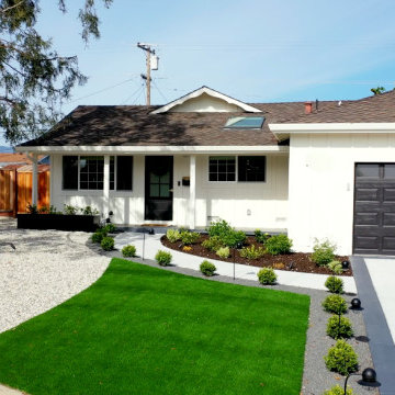 Modern Gothic Front Yard Landscape and Driveway