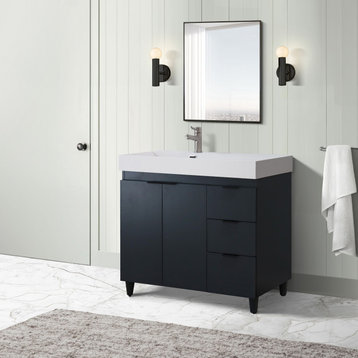 39" Single Sink Vanity, Dark Gray With White Composite Granite Sink Top