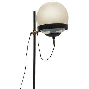 Colby Glass Globe Floor Lamp, Black With Cognac Glass