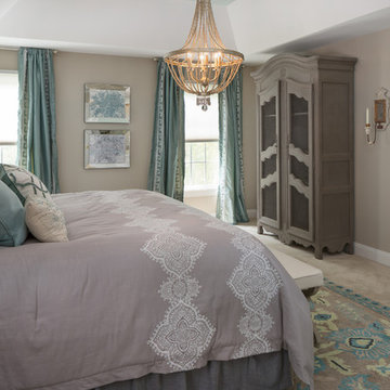 Aqua Greek Key Curtains Master Suite