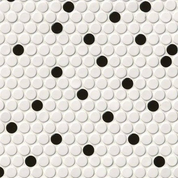 White & Black Glossy Penny Round Porcelain