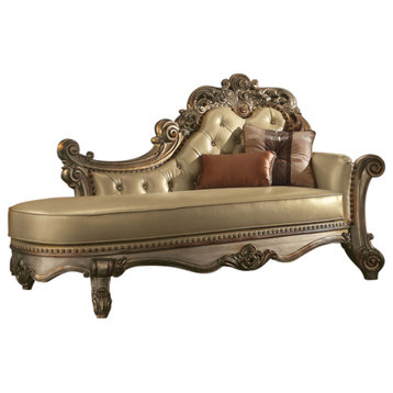 Vendome Chaise With 2 Pillows, Bone PU and Gold Patina