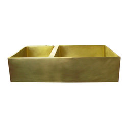 Double Basin Brass Farmhouse Sink with Faucet Deck - Kitchen Sinks