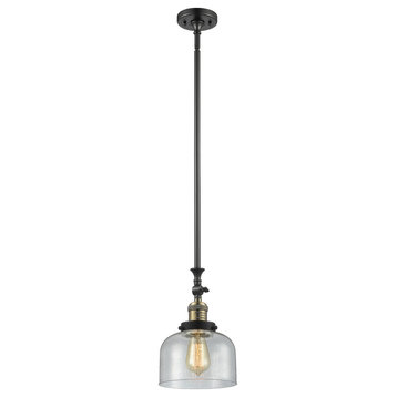 Large Bell 1-Light LED Pendant, Black Antique Brass, Glass: Seedy