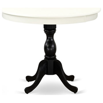 AMT-LBL-TP - Kitchen Table for Small Space - Linen White Top & Black Pedestal