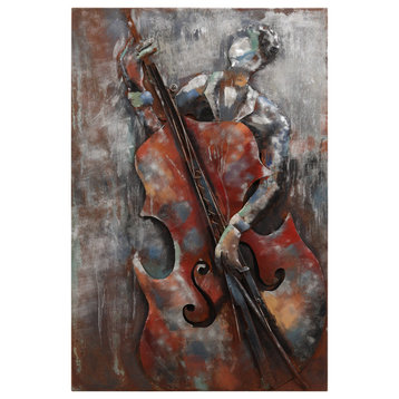 The Bassist Primo Mixed Media Hand Painted 3D Metal Wall Art
