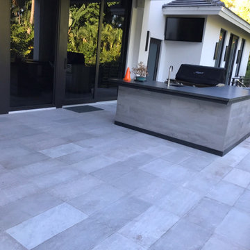 Pool deck with Snowhite Quartzite Floor and Wall Tiles