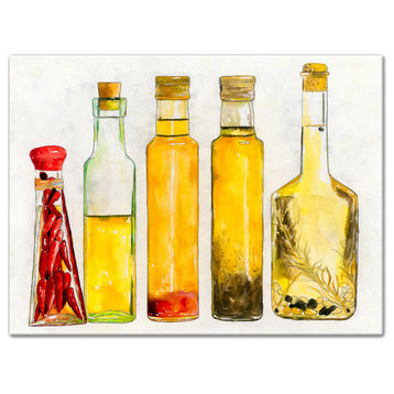 Olive Oil Bottles 12x16 Canvas Wall Art