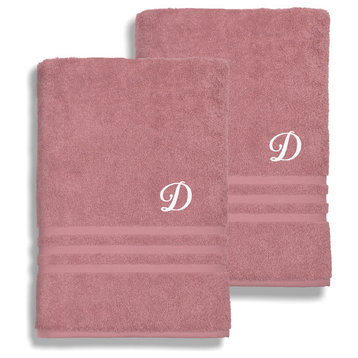 Denzi Bath Towels With Monogrammed Letter, Set of 2, D