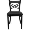 Black ''X'' Back Metal Dining Chair, Black Vinyl Seat/Black Metal Frame
