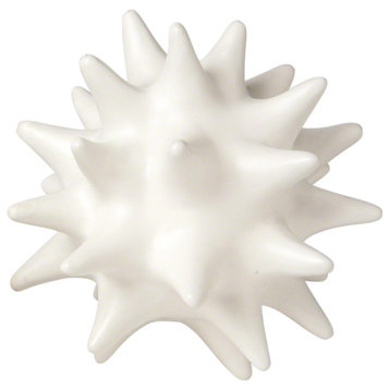 Luxe Matte White Spiked Ceramic Ball 7" Sea Urchin Decorative Sculpture