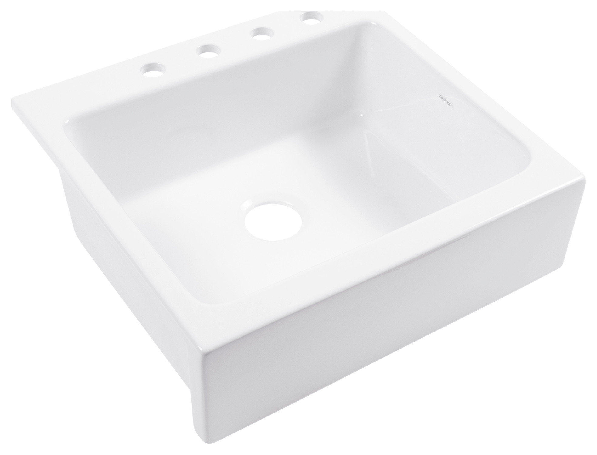 Parker White Fireclay 26" Single Bowl Quick-Fit Drop-In Kitchen Sink, 4 Holes