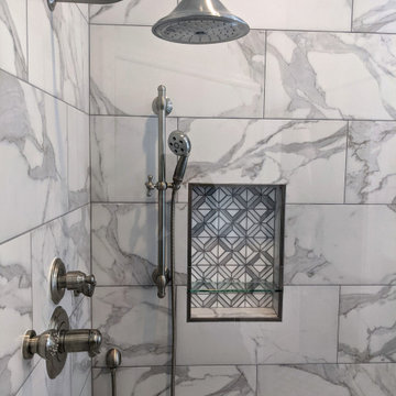 Marble and espresso bathroom