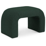 Meridian Furniture - Niagara Boucle Fabric Upholstered Bench, Green, 28" Wide - Amp up your modern space while enjoying an additional seat where it's needed with this elegantly crafted Niagara boucle fabric bench. Soft, sumptuous green boucle fabric covers this unusually shaped and eye-grabbing bench, giving a soft feel to the touch and adding to its comfort factor. This contemporary bench is perfect for positioning at the end of your bed for a look that wows, or use it in the entryway for a handy and convenient spot to sit while pulling on boots or taking off your shoes.