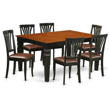 7-Piece Dining Set With a Kitchen Table and 6 Leather Chairs, Black, Cherry