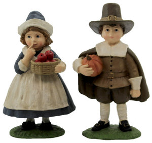 Thanksgiving Pilgrim Kids Polyresin Pumpkin Apples Td6064