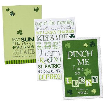 DII Assorted Green/White St Patrick Fts Day Printed Dishtowel, Set of 3
