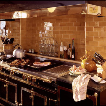 Kitchen with handmade crackle glaze subway tiles