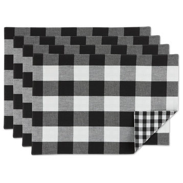 Black/White Reversible Gingham/Buffalo Check Placemat, Set Of 4