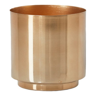 Flower Vase Brass Tone Brushed Metal Tapered Cylindrical Planter, Set of 2