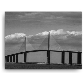 Skyway Bridge Black & White Landscape Photo Canvas Wall Art Print, 12" X 16"