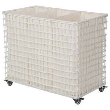 Laundry Sorter and Hamper 3, Sections on Wheels, White