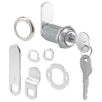 Drawer and Cabinet Lock, 1-3/8", Diecast, Stainless Steel, 1" Max. Panel