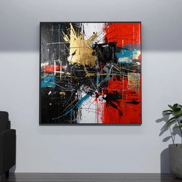 Abstract Gold White and Black Canvas Wall Art - Modern Metallic Geometric Painti