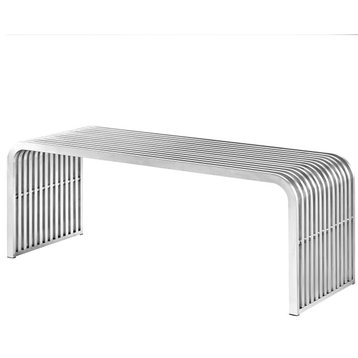 Contemporary Bench, Silver Stainless Steel Construction With Waterfall Legs, 46"