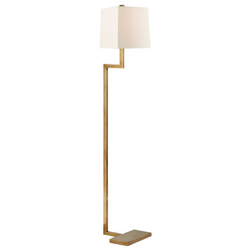 Alander Floor Lamp, 1-Light, Hand-Rubbed Antique Brass, Square Linen Shade, 49"H