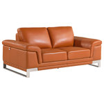 Luxuriant Furniture - Naples Contemporary Genuine Italian Leather Loveseat, Camel - Enjoy modern style and top-notch relaxation with this Naples Contemporary Camel Genuine Italian Leather Loveseat. The elegant design and exquisite cushioning provide perfect comfort that will keep you cozy, and the extra padded arms add the perfect finishing touch. Naples Contemporary Camel Genuine Italian Leather Arm Loveseat will transform your living room with its modern design. With a slick Camel Genuine Italian Leather, cushy back, glitzy off chrome accent legs, this Loveseat seamlessly blends trendy with class, utterly transforming any decor.
