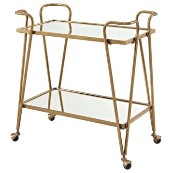 Pemberly Row Mid-Century Mirrored Bar Cart in Gold