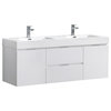 Valencia Wall Hung Double Sink Bathroom Vanity, Glossy White, 60"