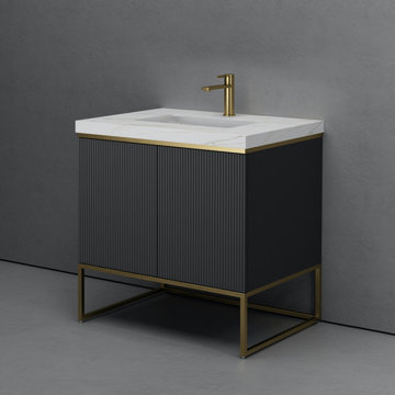 Milan Grey Fluted Vanity With Porcelain Top - 800mm