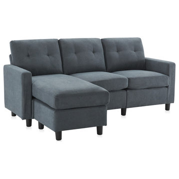 3 Piece Convertible Sectional Sofa Upholstered Fabric L Shaped Couch, Dark Gray