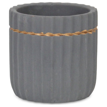 Gray Ceramic Pot with Gold Trim