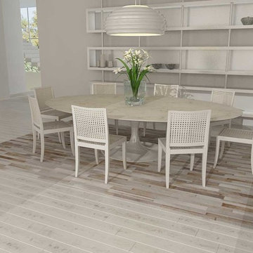 Patchwork Cowhide Rug Stripes Design in White, Gray and Beige
