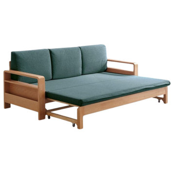 Solid Wood Sleeper Sofa, Beech Log Color Armrest Storage Sofa Bed 83.5x31.1-55.7x26.8" Forest Green