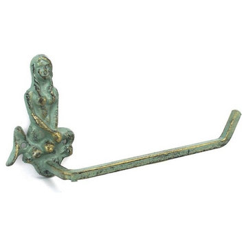 Antique Bronze Cast Iron Mermaid Toilet Paper Holder 10''