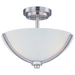 Maxim Lighting International - Deven 3-Light Semi-Flush Mount, Satin Nickel, Satin White - Shed some light on your next family gathering with the Deven Semi-Flush Mount. This 3-light semi-flush mount fixture is beautifully finished in oil rubbed bronze with satin white glass shades and will match almost any existing decor. Hang the Deven Semi-Flush Mount over your dining table for a classic look, or in your entryway to welcome guests to your home.