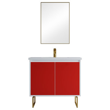Dello 36" Single Bathroom Vanity Set With Rectangle Legs, Red