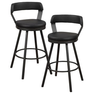 Pemberly Row Metal Swivel Pub Height Chair in Silver/Black (Set of 2)