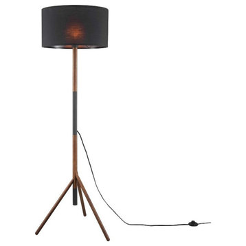 Modway Natalie 1-Light Modern Wood Tripod Floor Lamp in Black/Walnut