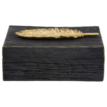 Howard Elliott Rustic Faux Wood Box With Gold Feather Accent