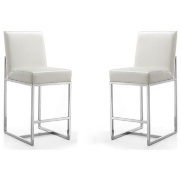 Element 24 Faux Leather Counter Stool, Pearl White and Polished Chrome(Set of 2