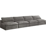 Meridian Furniture - Cozy Velvet Upholstered Comfort Modular Armless Sofa, Gray - Bring home this Cozy armless sofa for a fresh new look. Embrace casual elegance with this Cozy velvet cloud-like comfort modular fiber-filled seating option. Handsome from all angles, this piece features Gray velvet upholstery to make it an easy fit in any room. This modular piece can be combined with other items in the Cozy collection to create a seating group of your dreams. The cushions on this piece are exceptionally comfortableand filled with fiber for luxury that you deserve as you rest and relax.