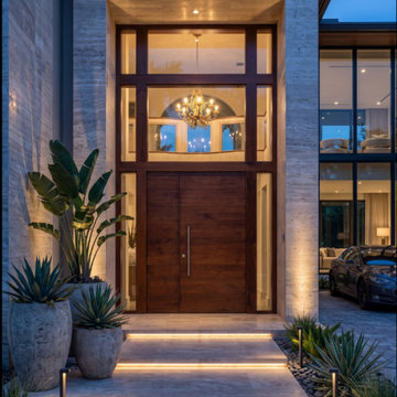 Modern Asymmetrical Entry Door with Impact Rate Certification.